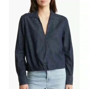 AG Dark Blue Denim Wrap V Neck Blouse Top Medium $220 Retail
